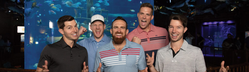 Dude Perfect poses for a photo at Wonders of Wildlife, the official home of National Hunting and Fishing Day.